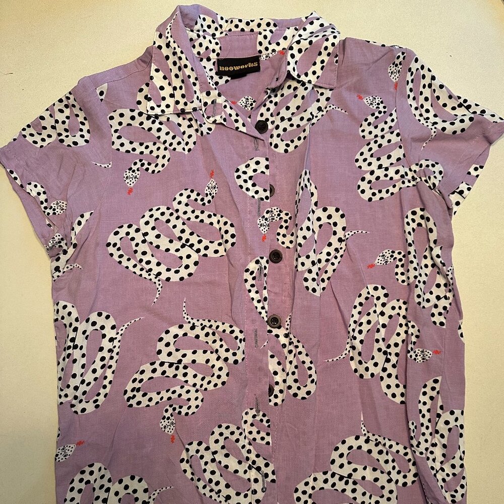 Nooworks purple snake patter button up